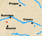 Map of Austria and Bavaria with Abensburg marked.