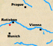 Map of Austria and Bavaria with Teugn marked.