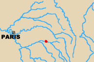 Map of area west of Paris with Arcis-sur-Aube marked.