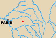 Map of area west of Paris with Champaubert marked.