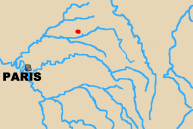 Map of area north-west of Paris with Croanne marked.