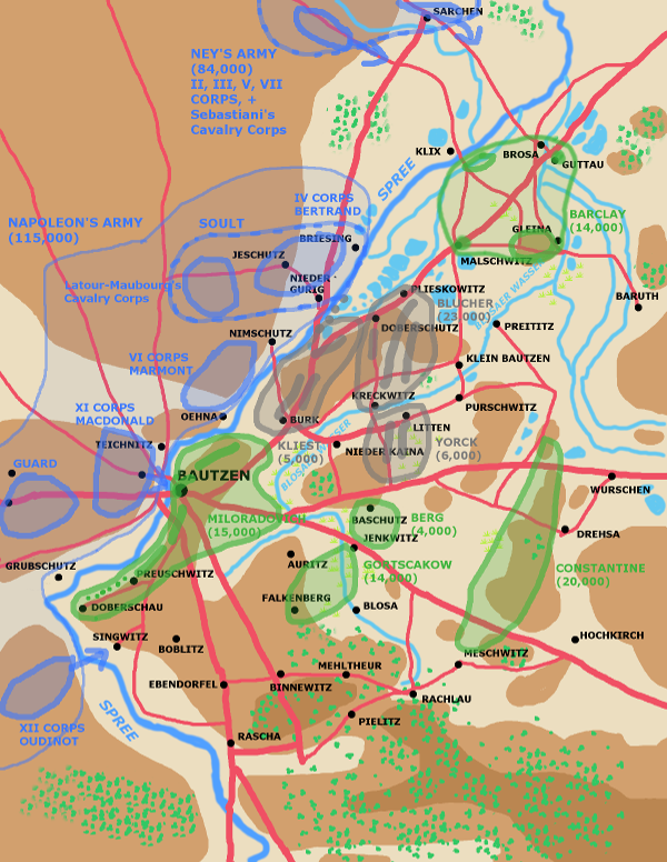 A map showing the battle of Bautzen early May 20th 1813.