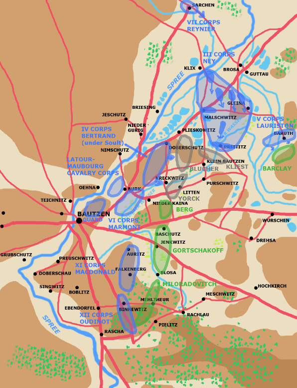 A map showing the battle of Bautzen early May 21st 1813.