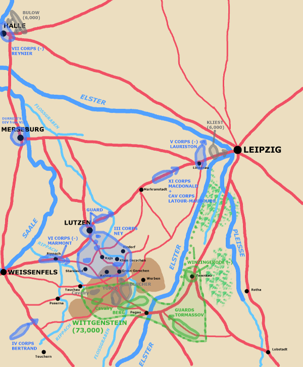 A map showing the situation around Lutzen mid-day May2nd.