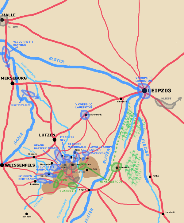 A map showing the situation around Lutzen mid-day May2nd.
