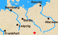 Map of north Germany with Bautzen marked.