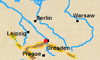 Map of east central Germany with Dresden marked.
