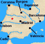 Map of Iberia with Fuentes de Onoro marked.