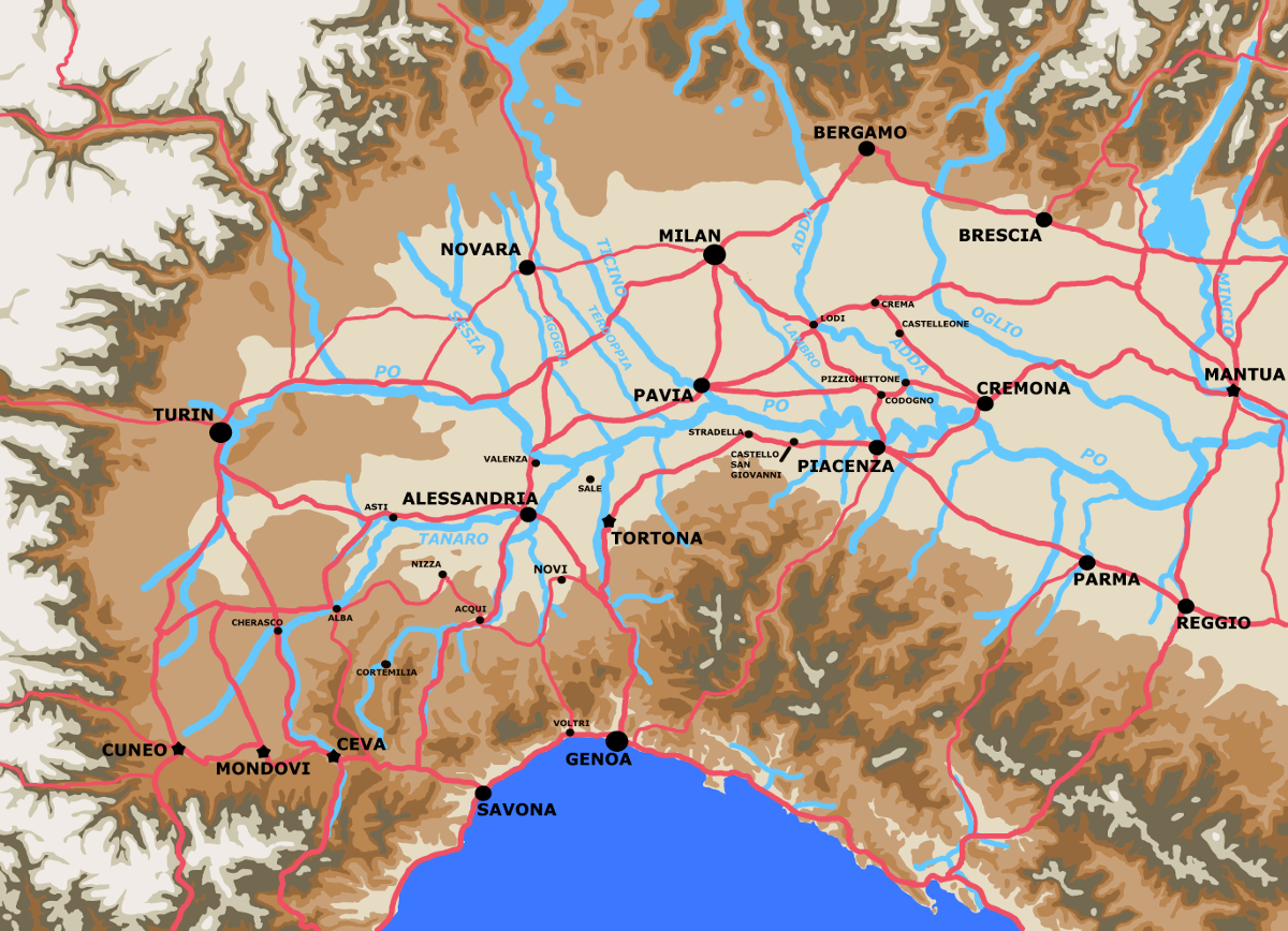 A map showing the Italian theatre of operations from April to late May 1796.