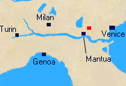 Map of Northern Italy with Caldiero marked.