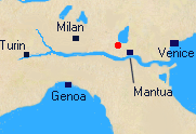 Map of Northern Italy with Castiglione marked.