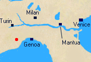 Map of Northern Italy with location Millesimo.