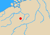 Map of Low Countries with battle of Waterloo marked.