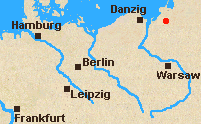 Map of North Germany and Poland with Friedland marked.