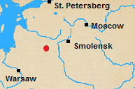 Map of north central Russian with Beresina Crossing marked.