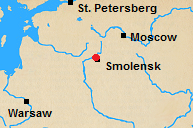Map of north central Russian with Smolensk marked.