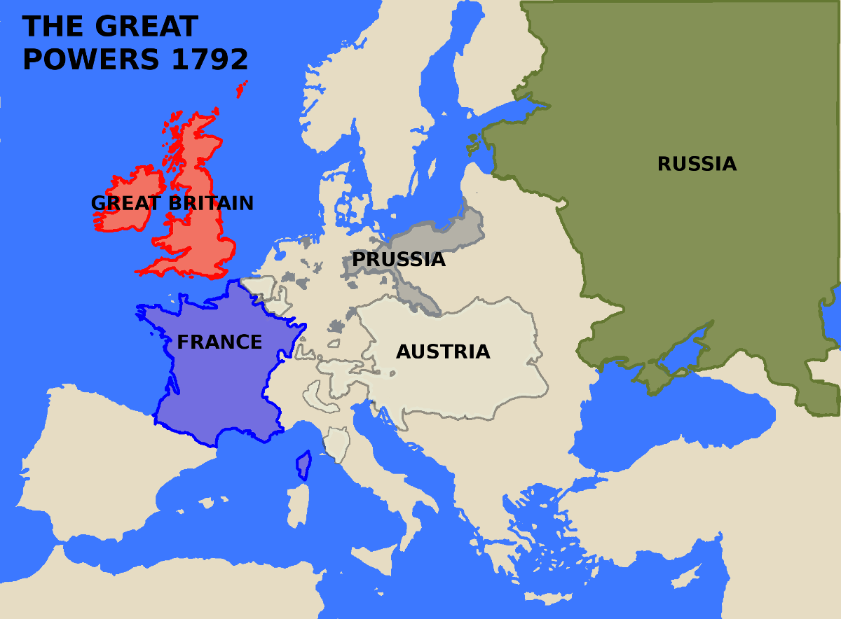 A map showing Europe's Great Powers in 1792.