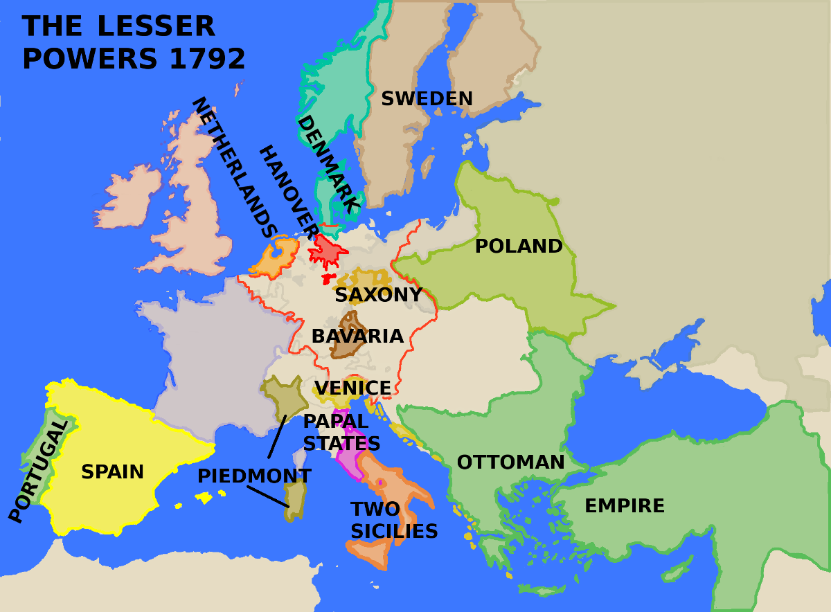 A map showing Europe's Lesser Powers in 1792.