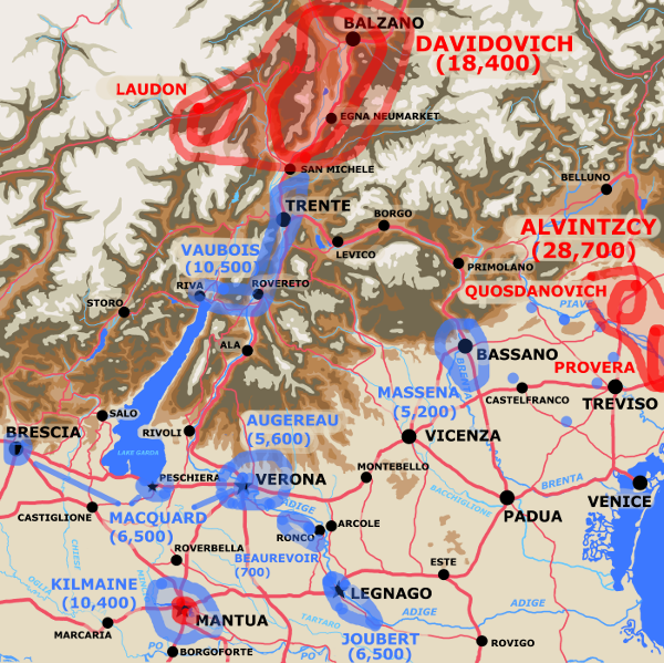 A map showing unit locations at the end of October 1796.