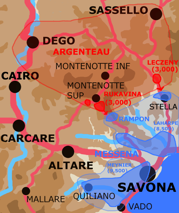 A map showing the Montenotte area April 11th.