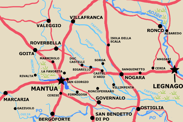 A map showing area between Legnagno and Mantua.