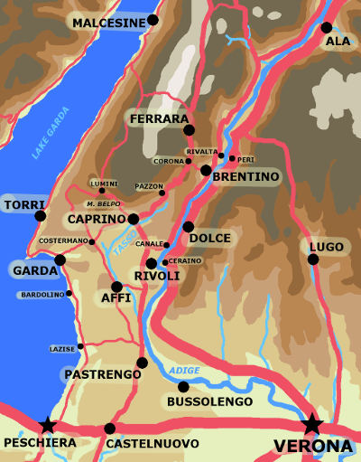 A base map for situation around Rivoli 12th to 15th January 1797.