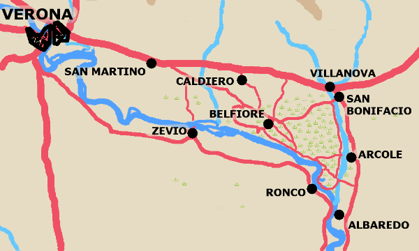 A base map for situation around Arcole 15th to 17th November 1796.