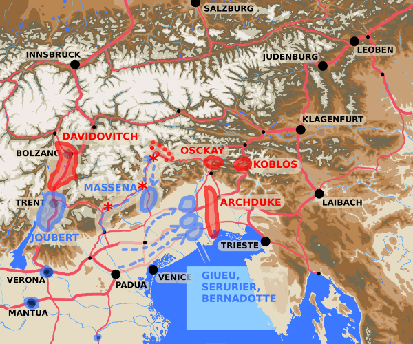 A map showing the theatre of operations in Italy from March 10th to 16th 1797.