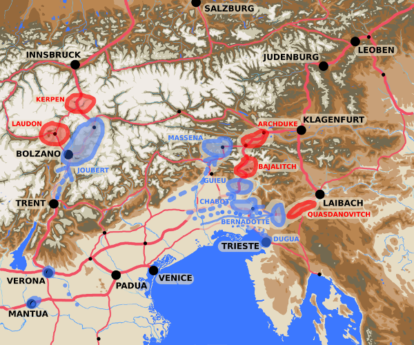 A map showing the theatre of operations in Italy from March 16th to March 24th 1797.