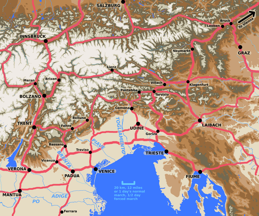 A map showing the theatre of operations in Italy during the spring of 1797.