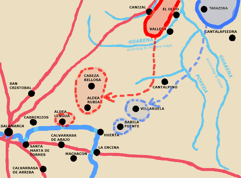 A map showing Wellington and Mormont march parallel towards Salamanca