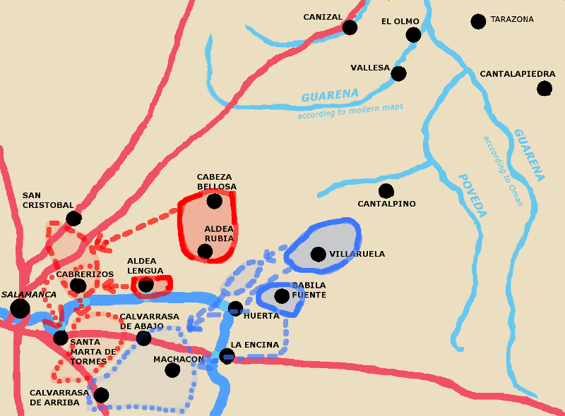 A map showing Wellington and Mormont march parallel towards Salamanca