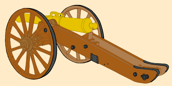 An illustration showing a split trail carriage of the Napoleonic Wars.